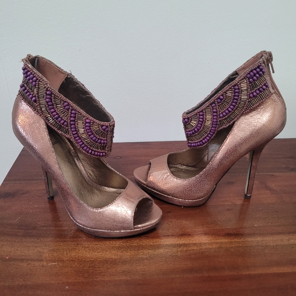 Bronze and Purple Beaded Heels - Picture 5 of 7